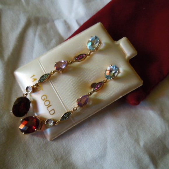 NWT 14K Gold & Multi Gemstone Dangle Earrings - Picture 6 of 9